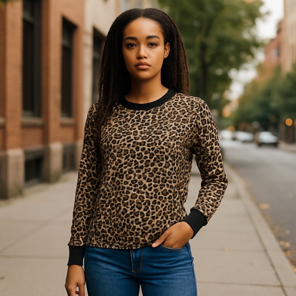 Betsey Johnson Leopard‎ Long sleeves Banded Cuffs W/Medium Polyester